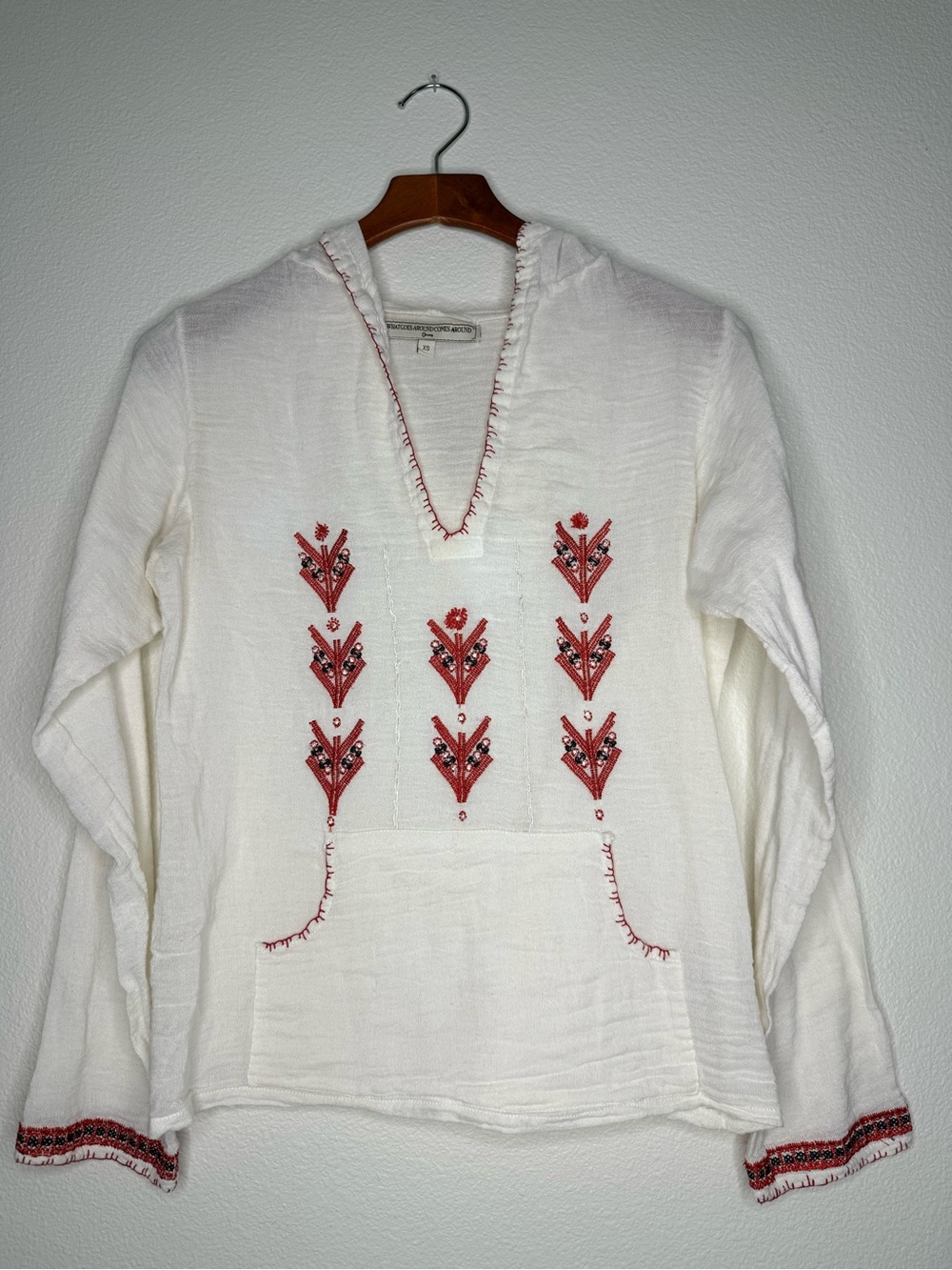 What Goes Around Comes Around White Tunic with Red Embroidery